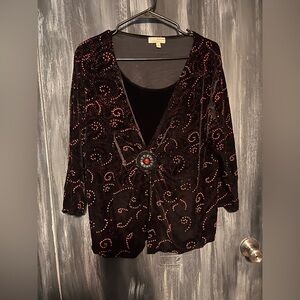 Choices XL glitter red and black velour bejeweled top